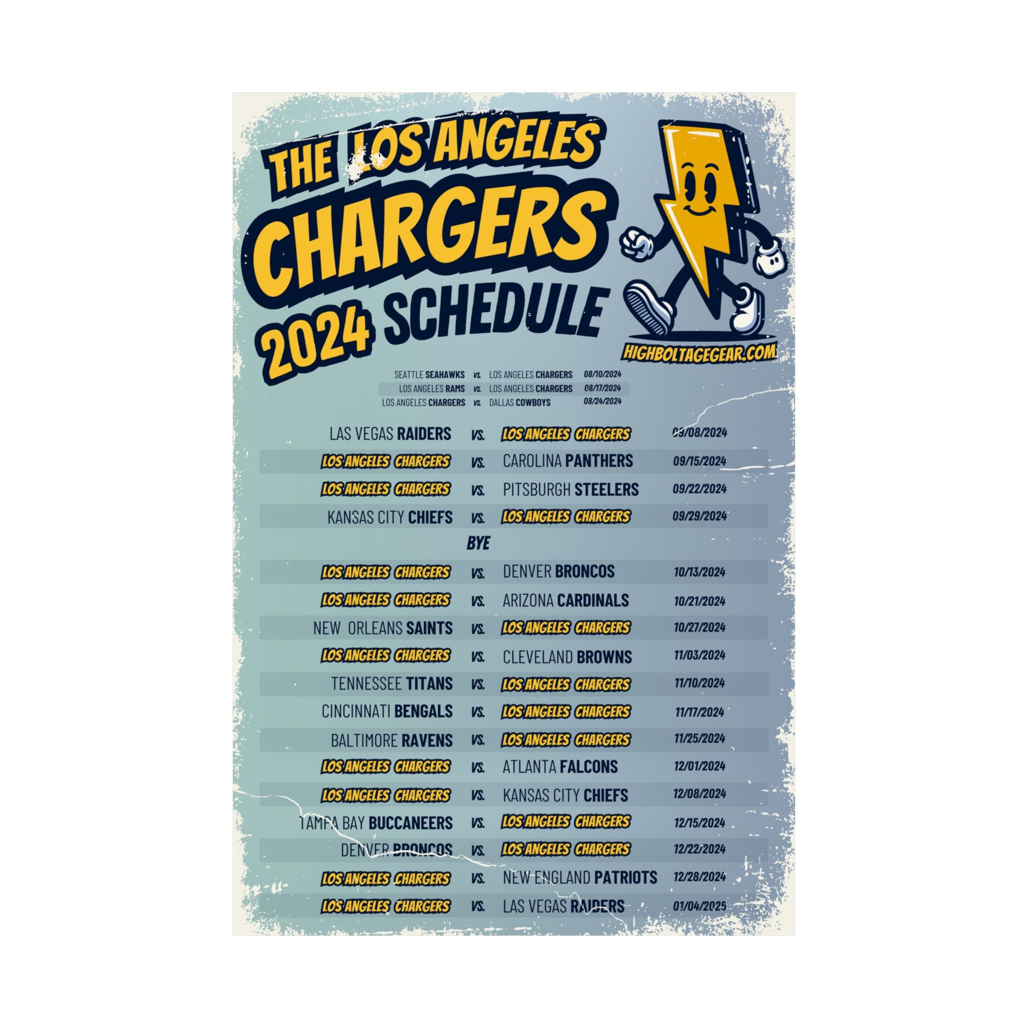 2024 Los Angeles Chargers Schedule Poster