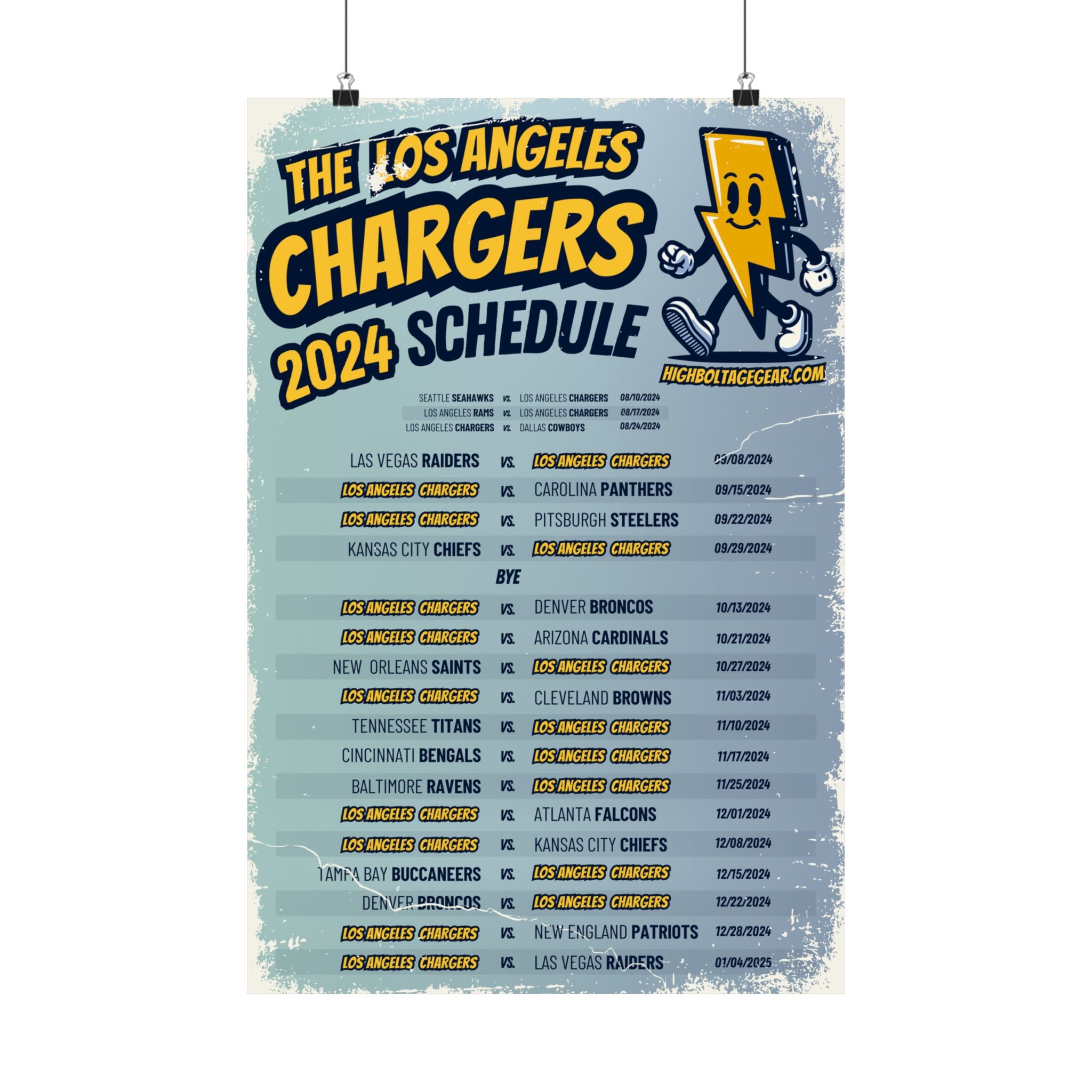 2024 Los Angeles Chargers Schedule Poster